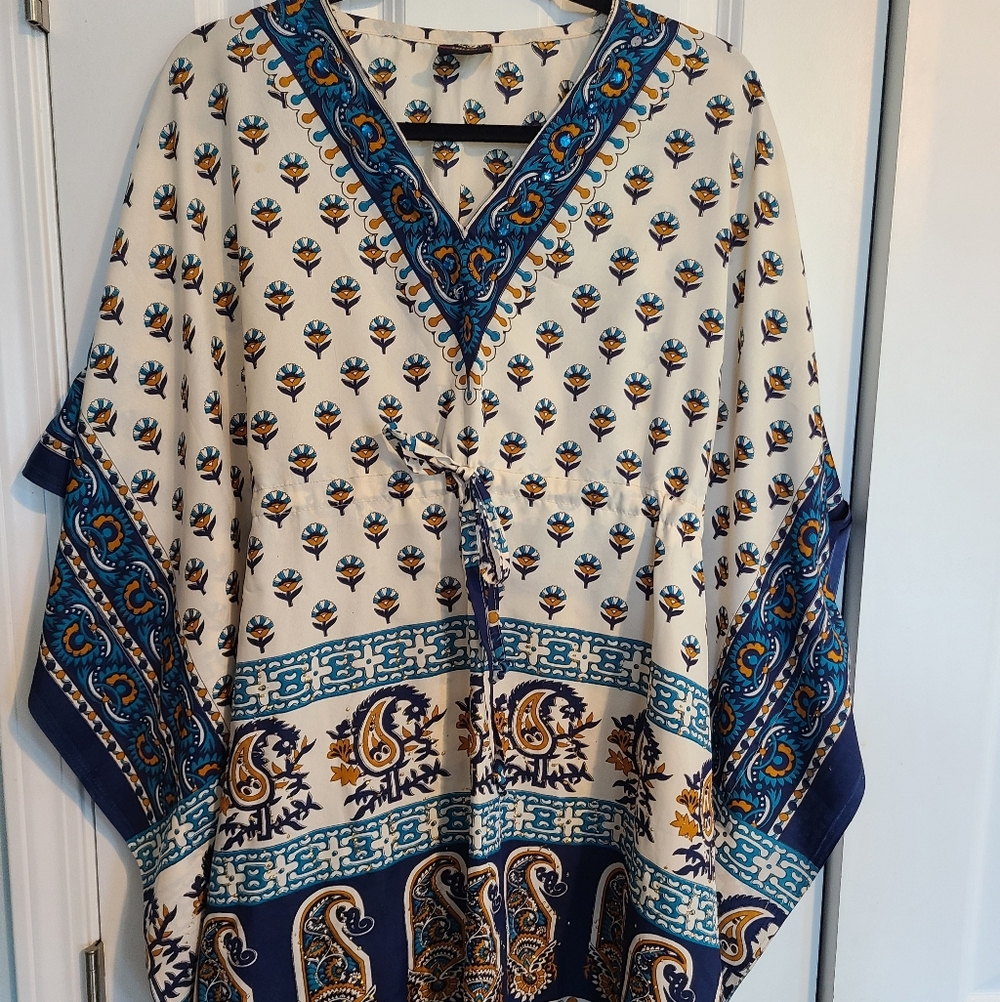 Vintage Blue and White Floral Swim Coverup - Picture 2 of 6